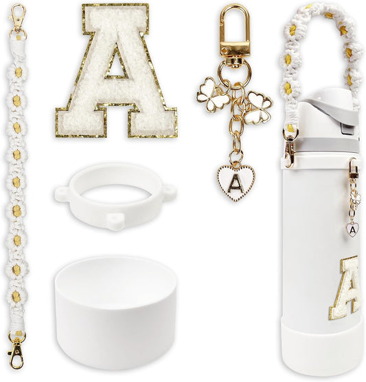 SITKOL Silicone Boot Cute Monogram Set Compatible with Owala Water Bottle 24 oz, 32 oz, 40 oz - Perfect Letter Owala Accessories for Owala Tumbler, Owala Free Sip, Pink Owala, Black Owala