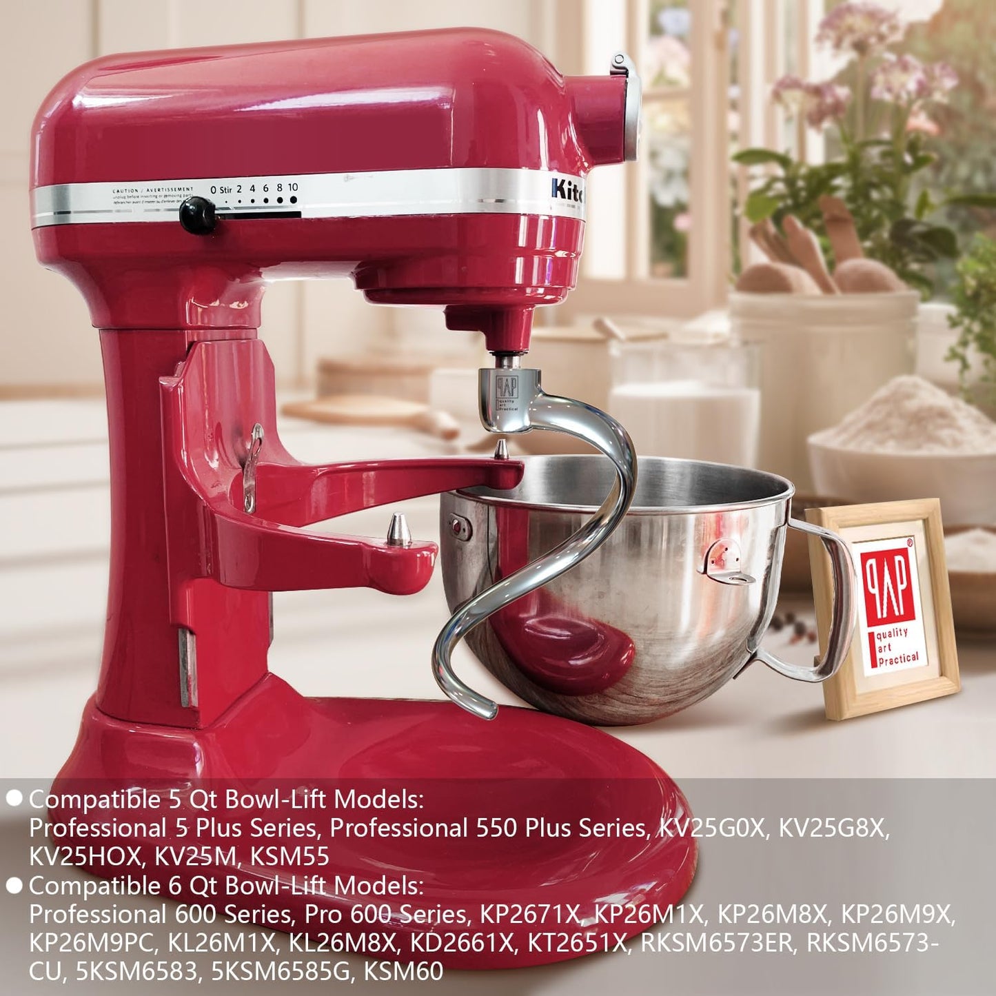 qAp quality art Practical Stainless Steel Spiral Dough Hook Replacement for KitchenAid 5Plus & 6QT Bowl-Lift Stand Mixers, Rustproof & Easy Clean, Efficient Kneading for Bread, Pizza, Pasta, Cookies