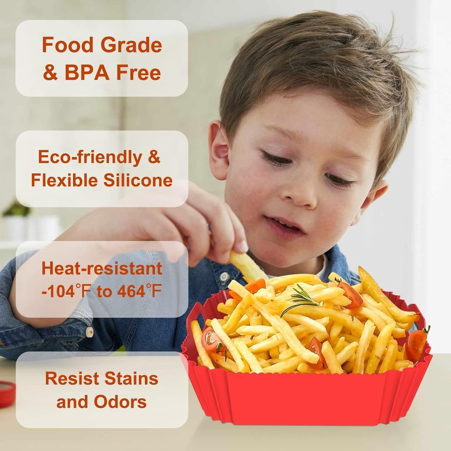 Large Silicone Air Fryer Liners Square 5-9 QT, 7.9 Inch Reusable Airfryer Liners Air Fryer Silicone Liners Pot Oven Liner Baking Tray, Air Fryer Basket Silicone Mat Bowl Air Fryer Accessories, 2 Pack