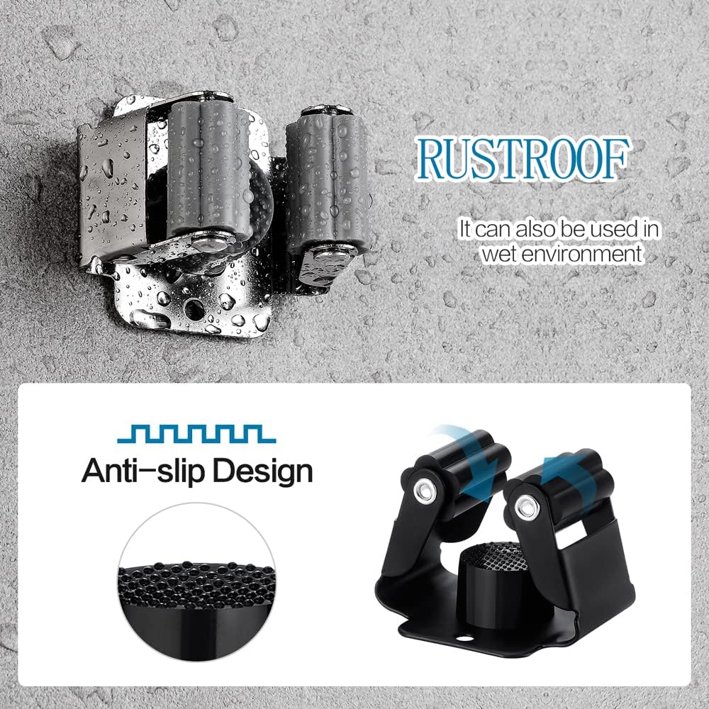 24PCS Broom and Mop Holder, Heavy Duty Garden Tool Organizer Rack Rake and Shovel Handle, Stainless Steel Mop Hanger. Wall Mounted with Screws.Matte Black