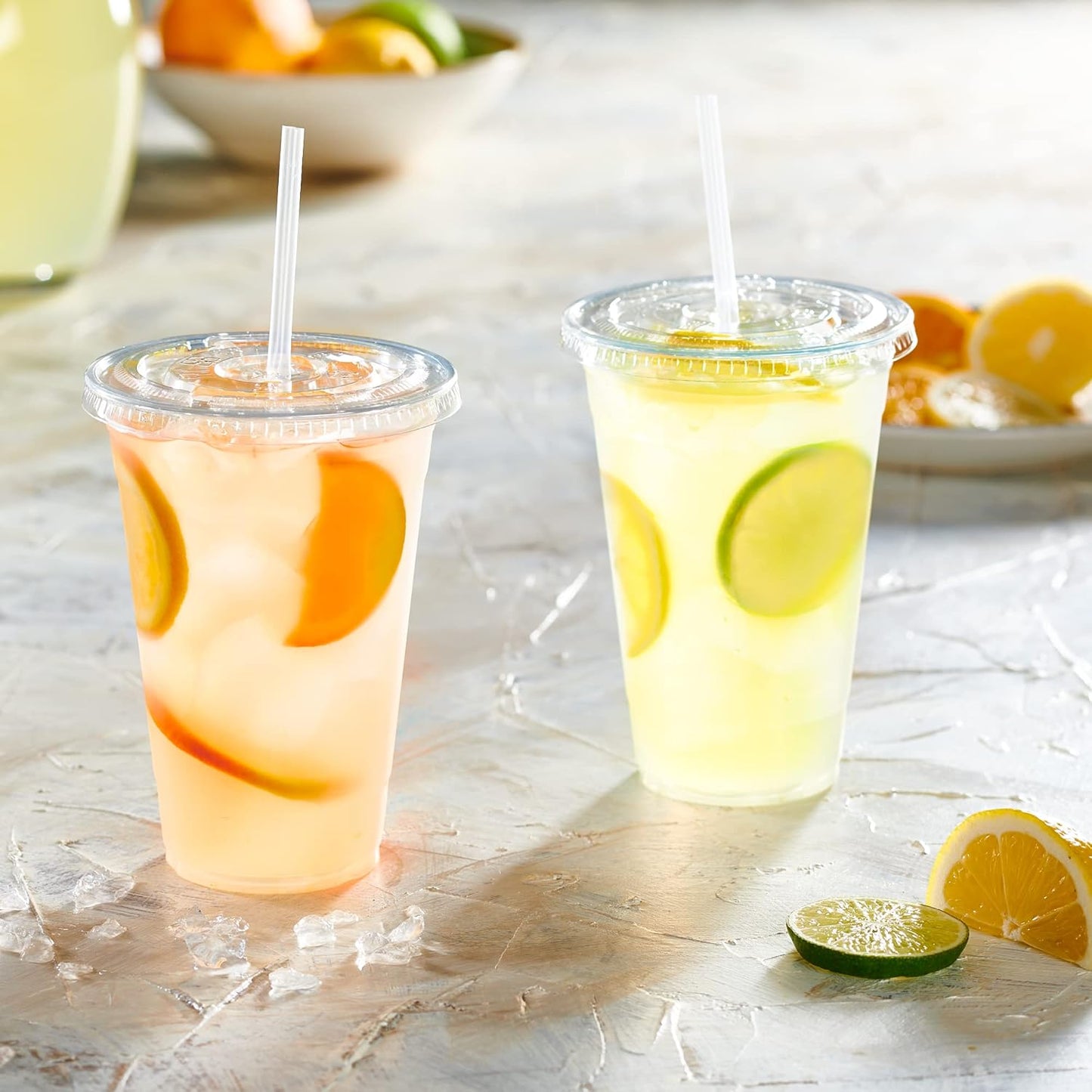 GUSTO Clear Plastic Cups with Flat Lids [20 oz - 50 Count] - Disposable Iced Coffee Cups with Lids - PET Plastic Cold Cups for Smoothies, Juices & To-Go Drinks - Formerly Comfy Package