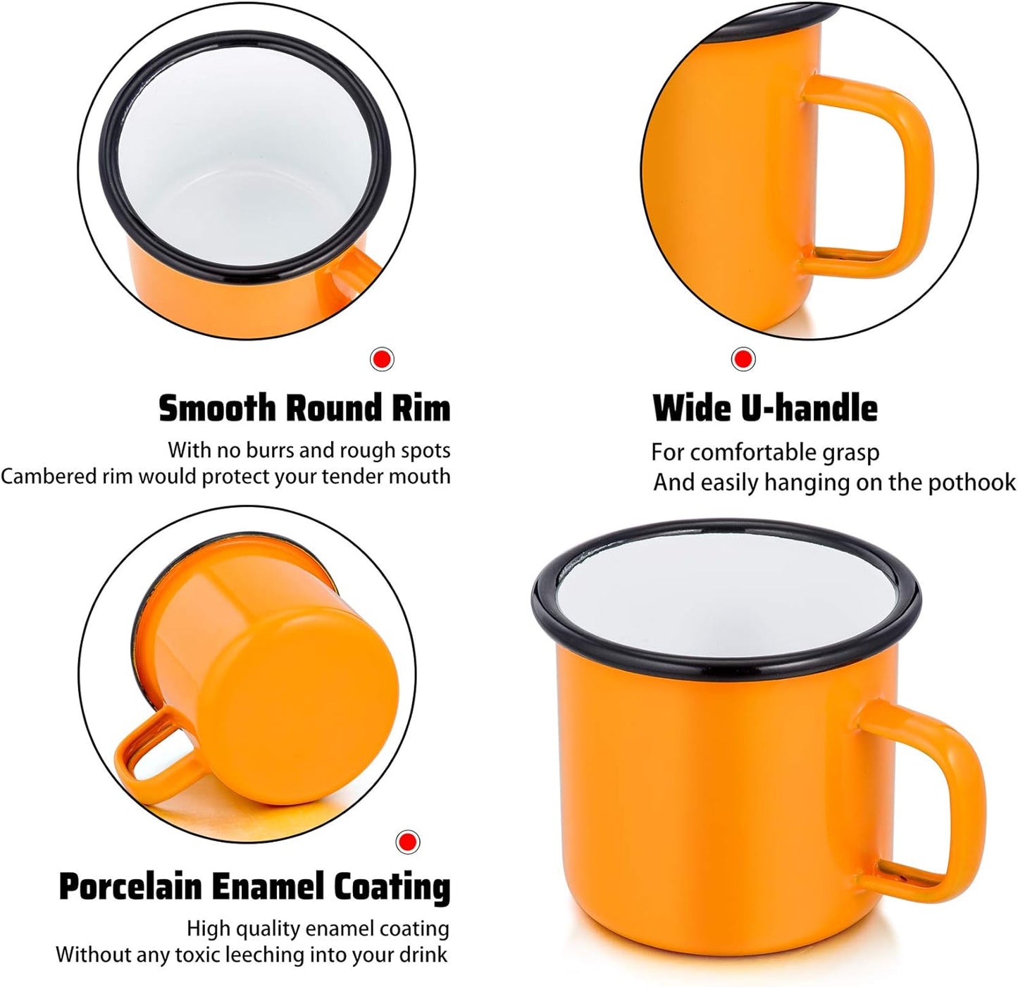 P&P CHEF Enamel Camping Coffee Mug Set of 6, Small Colored Mugs Cups for Family Gathering/Friend Party/Camping/Picnic/Fishing, Lightweight & Portable -12 Ounce, 350ML & Yellow