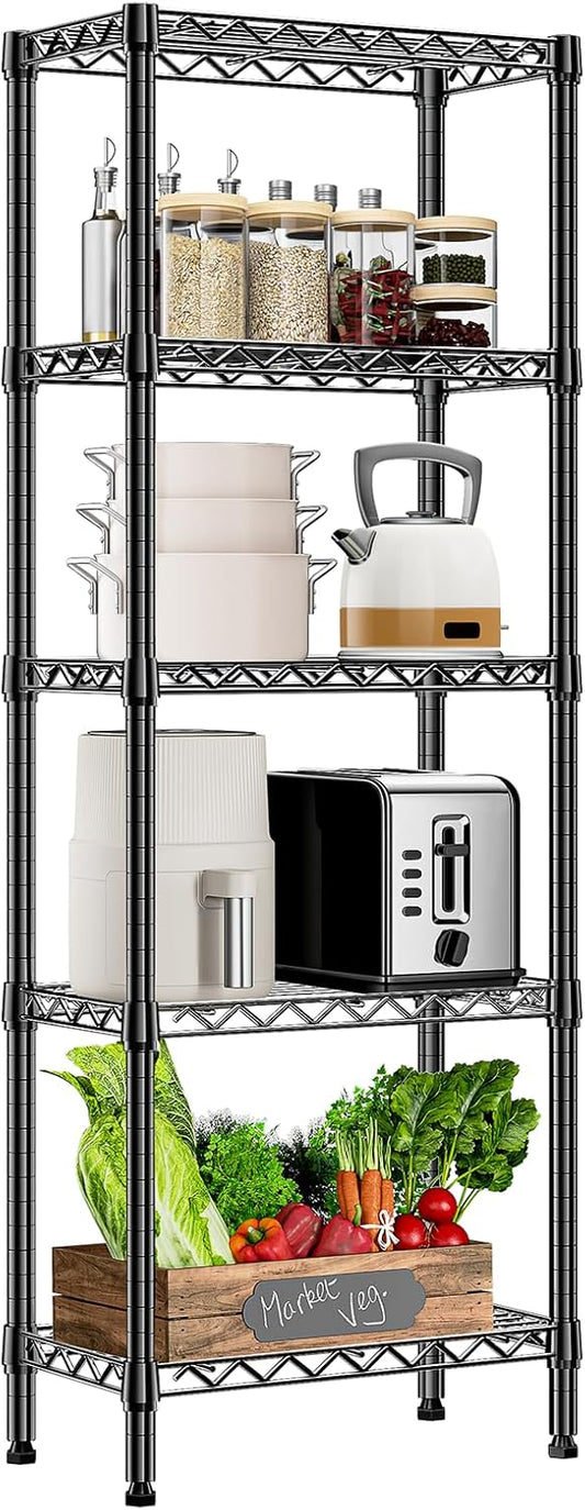 450 lbs Storage Shelves 5 Tier Shelving Units for Storage, Steel Organizer Wire Rack, Adjustable Height, Wire Shelving Unit for Bathroom Kitchen Closet, Black 11.8" D x 21.7" W x 58.3" H