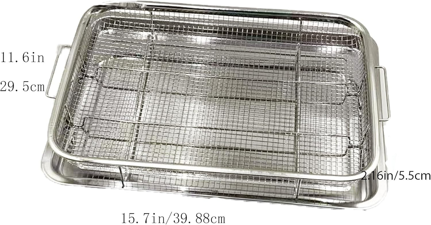 Air Fryer Basket for Oven, 15.7"x11.6" Extra Large Stainless Steel Oven Air Fryer Tray & Rack with 360° Heating, Non-Stick Mesh Pan for Baking, Broiling, Draining - Includes 30 Oil-Absorbent Papers