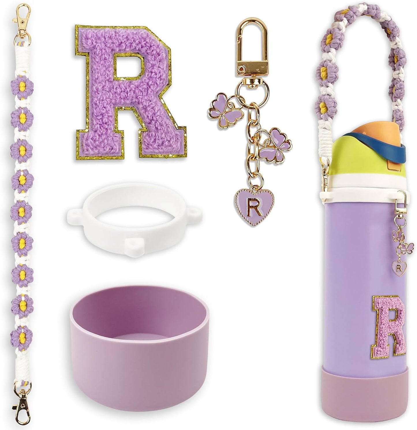 SITKOL Silicone Boot Cute Monogram Set Compatible with Owala Water Bottle 24 oz, 32 oz, 40 oz - Perfect Letter Owala Accessories for Owala Tumbler, Owala Free Sip, Pink Owala, Black Owala