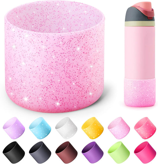 Silicone Water Bottle Boot f or Owala 24 oz, Anti-Slip Protective Sleeve for Owala Twist & FreeSip & Flip Stainless Steel Water Bottle, Boot Bottom Base for Owala (Glitter Pink)