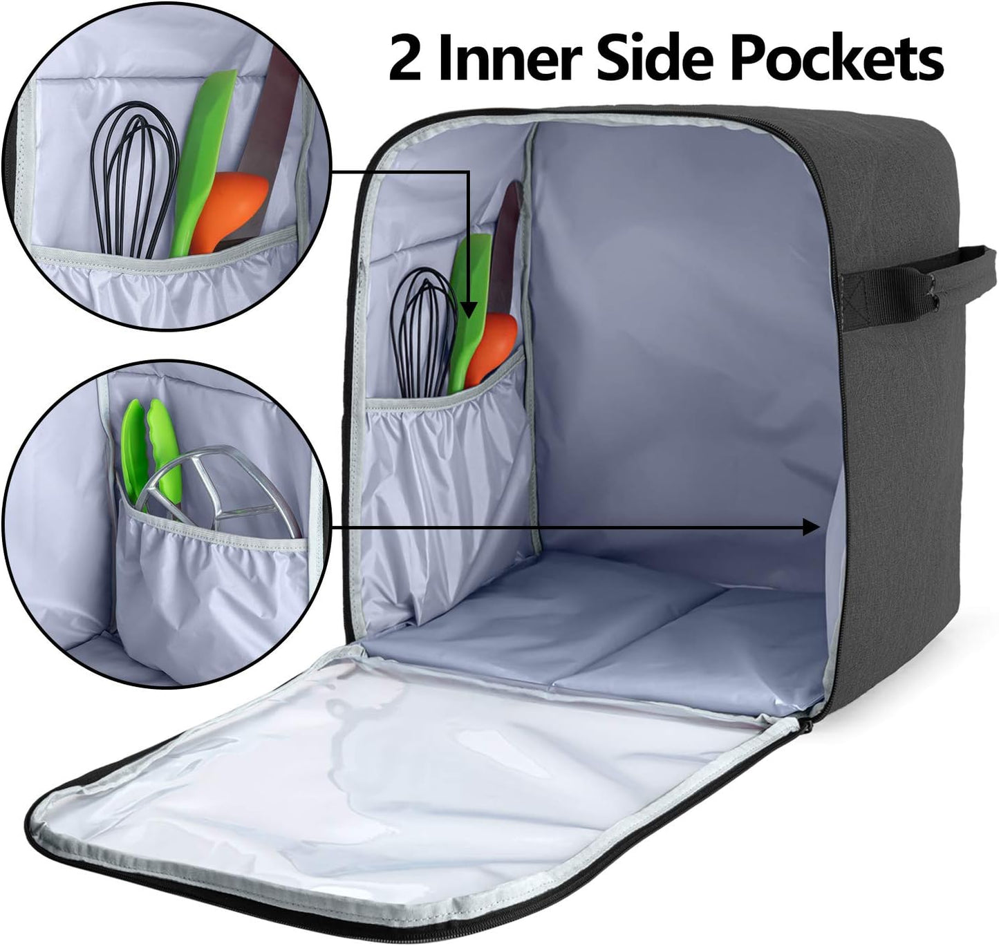 Luxja Dust Cover Compatible with 6-8 Quart KitchenAid Mixers (with a Bottom Padding Pad), Dust Cover (Clear Front Panel) for Stand Mixers and Extra Accessories, Black (Patented Design)