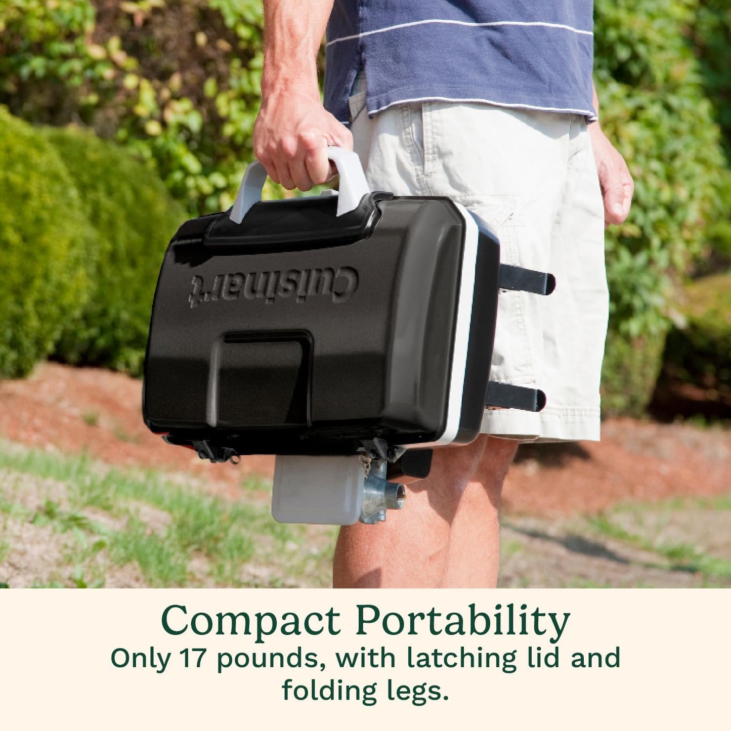 Cuisinart Petite Gourmet Portable Gas Grill, Compact & Lightweight Tabletop Small Grill for BBQs, Camping, Tailgates & Small Spaces, 5,500 BTU Burner Folding with Carry Handles, Black