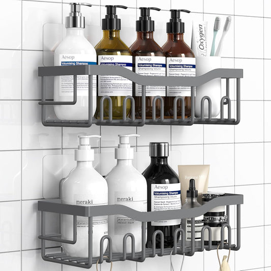 EUDELE Shower Caddy 2 Pack, Adhesive Shower Organizer for Home Decor & Kitchen Storage, No Drilling, Rustproof Stainless Steel Bathroom Shelf Organizer