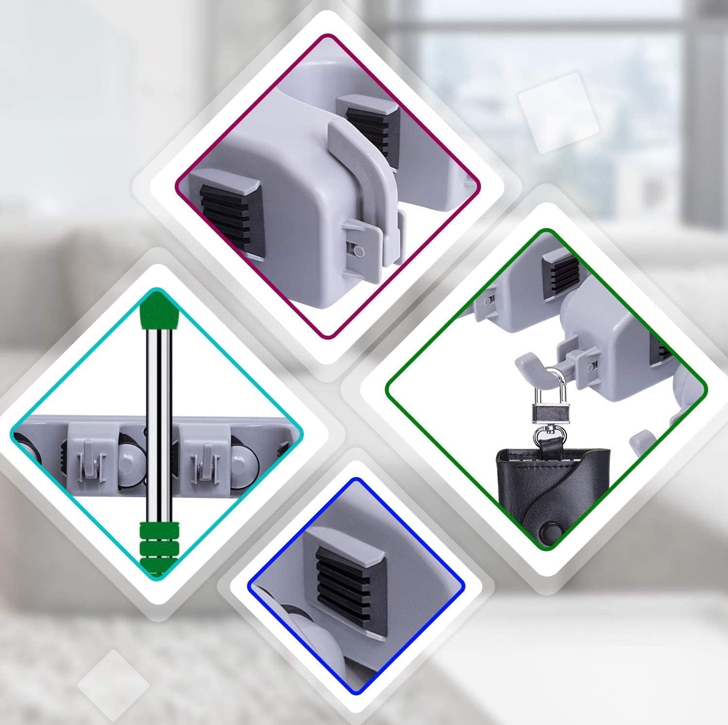 Broom Holder Wall Mount Broom Organizer Mop Holder Hanger Garden Tool Organizers Storage Rack Garage Laundry Room Organizations and Storage with Hooks Heavy Duty