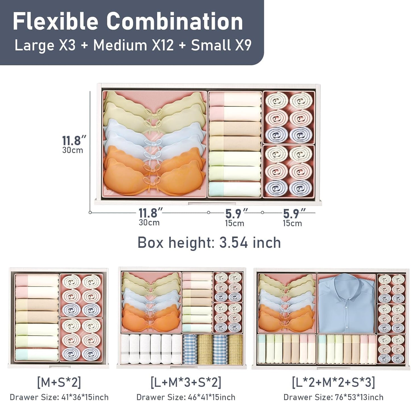 DIMJ Drawer Organizer Clothes, 24 Pack Dresser Organizer, Foldable Closet Organizers and Storage, Fabric Dresser Bins, Drawer Dividers for Nursery, Baby Clothes, Underwears, Sock (Pink)
