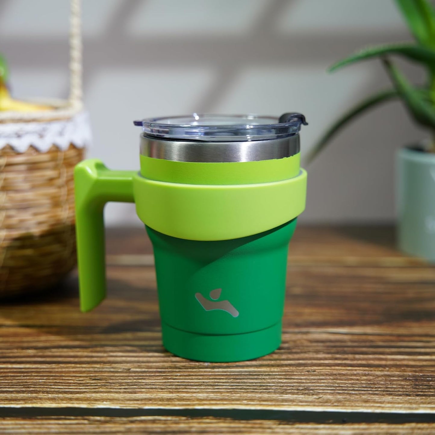 10 oz Tumbler with Handle and 2 Straw 2 Lid, Insulated Water Bottle Stainless Steel Vacuum Cup Reusable Travel Mug,Matcha Green