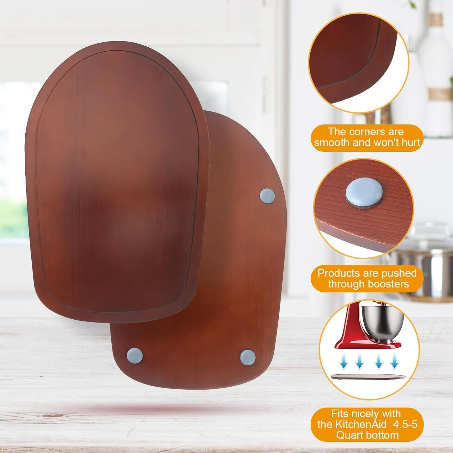 Mixer Slider Compatible with Kitchen aid Bowl Lift 4 .5-5 Qt Stand Mixer Pine Wood - Kitchen Countertop Storage Mover Sliding Caddy for Kitchen Aid 4 .5-5 Qt Mixer (4 .5-5 Qt -Bright Brown)