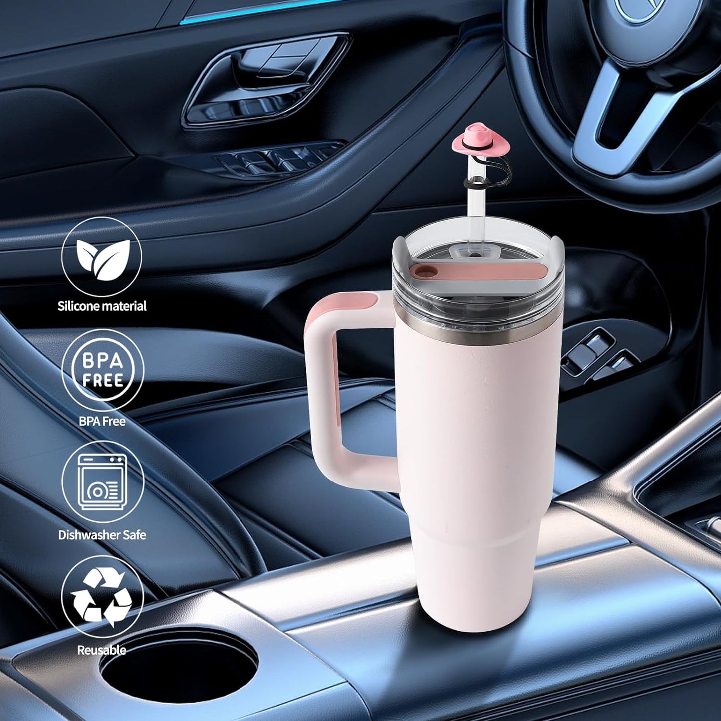 Spill Stopper Set Compatible with Stanley Cup 40oz 30oz, Cup Accessories Including Cowboy hat Straw Cover Cap and Leak Stopper set