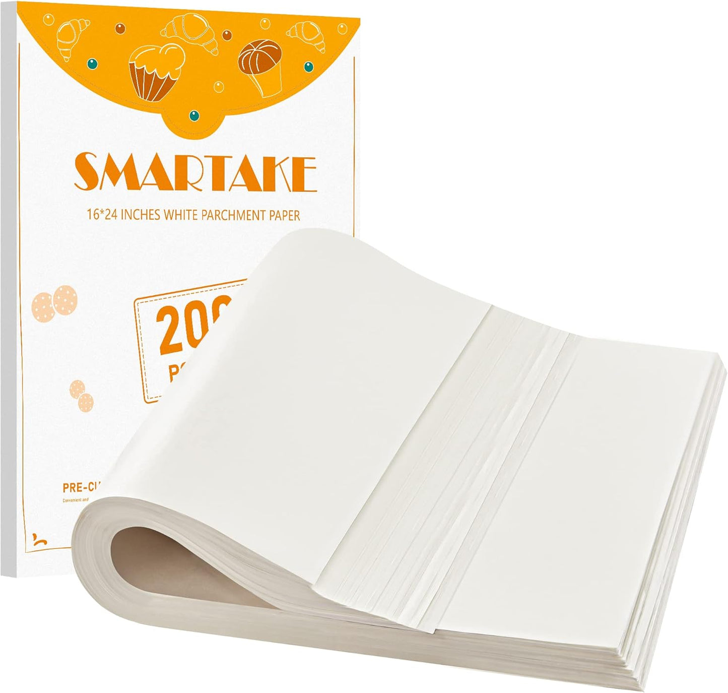 SMARTAKE 200 Pcs Parchment Paper Baking Sheets, 16x24 Inches Non-Stick Precut Baking Parchment, Suitable for Baking Grilling Air Fryer Steaming Bread Cup Cake Cookie and More (White)