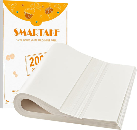 SMARTAKE 200 Pcs Parchment Paper Baking Sheets, 16x24 Inches Non-Stick Precut Baking Parchment, Suitable for Baking Grilling Air Fryer Steaming Bread Cup Cake Cookie and More (White)