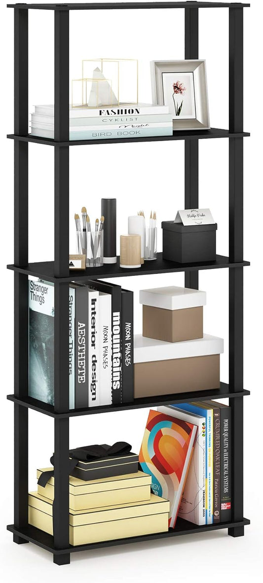 Furinno Turn-N-Tube 5-Tier Multipurpose Shelf / Display Rack / Storage Shelf / Bookshelf, Square Tubes, Americano/Black