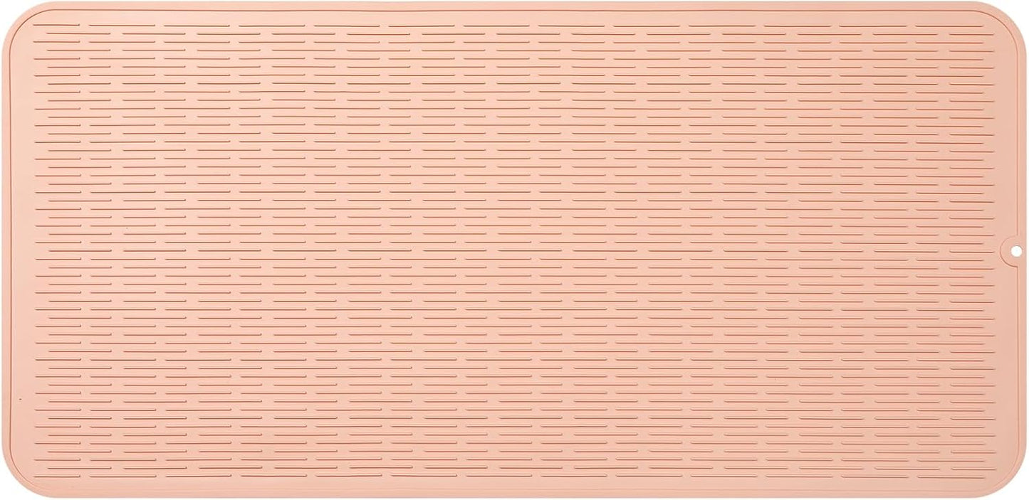 Silicone Dish Drying Mat for Multiple Usage,Easy clean,Eco-friendly,Heat-resistant Silicone Mat for Kitchen Counter or Sink,Refrigerator or Drawer Liner Pink 5XL 36inches x 18inches