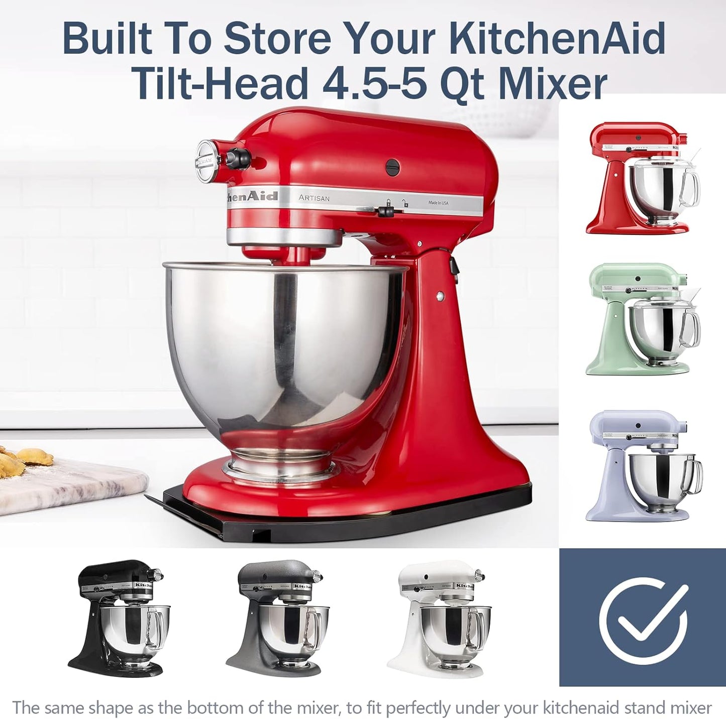 Mixer Sliding Tray for KitchenAid 4.5-5 Qt Tilt-head Stand Mixer - Metal Rolling Tray Kitchen Countertop Appliance Slider Storage Moving Caddy with Wheel for Kitchen Aid 4.5-5 Qt Mixer