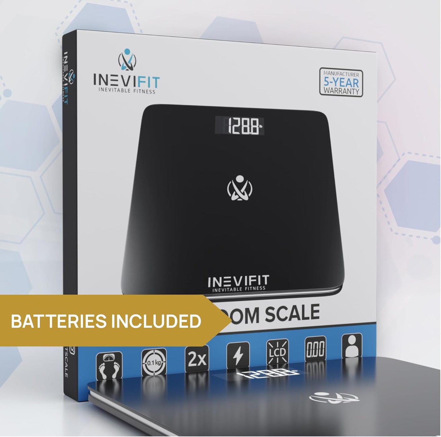 INEVIFIT Bathroom Scale, Highly Accurate Digital Bathroom Body Scale, Measures Weight up to 400 lbs. Includes Batteries