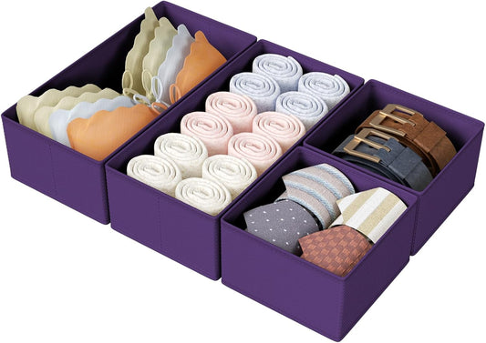DIMJ Drawer Organizers Clothes, Set of 4 Dresser Organizer Bins, Fabric Closet Organizers and Storage, Shallow Drawer Dividers for Nursery, Clothing, Baby Clothes, Socks, Underwears, Tie (Purple)
