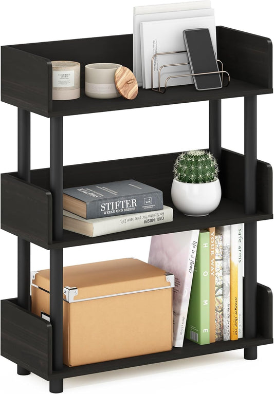 Furinno TURN-N-TUBE 3-Tier Display Shelf, Storage Shelves, Book Shelf, Open Shelves with Rounded Corner Top Edges, for Organization and Storage, Living Room, Home Office, Espresso
