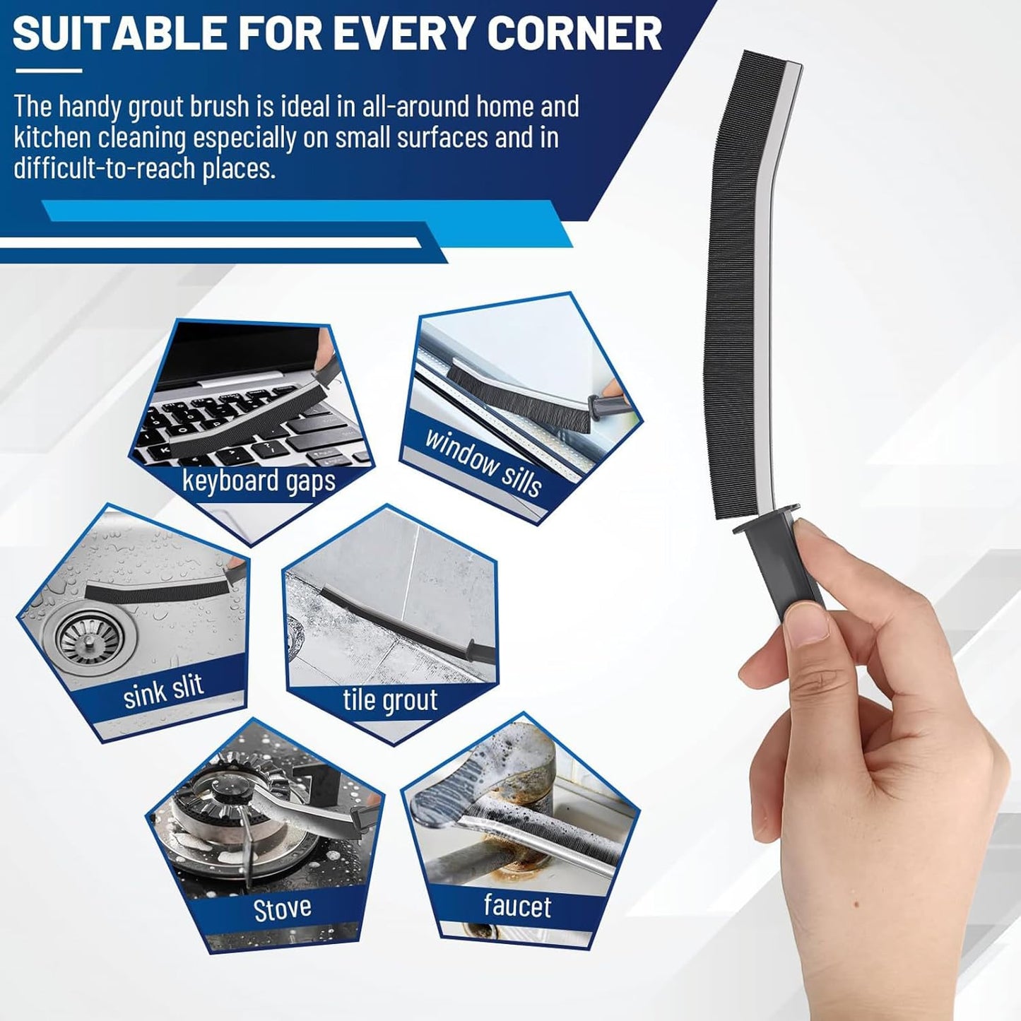 3Pcs Crevice Cleaning Brush Tool Grout Brush Cleaning Supplies, Home Essentials Bathroom Multifunctional Gap Scrub Hard Bristle Brushes for Household Use (3PCS-Black)