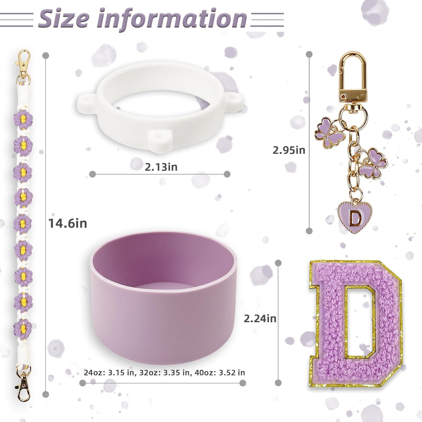 SITKOL Silicone Boot Cute Monogram Set Compatible with Owala Water Bottle 24 oz, 32 oz, 40 oz - Perfect Letter Owala Accessories for Owala Tumbler, Owala Free Sip, Pink Owala, Black Owala