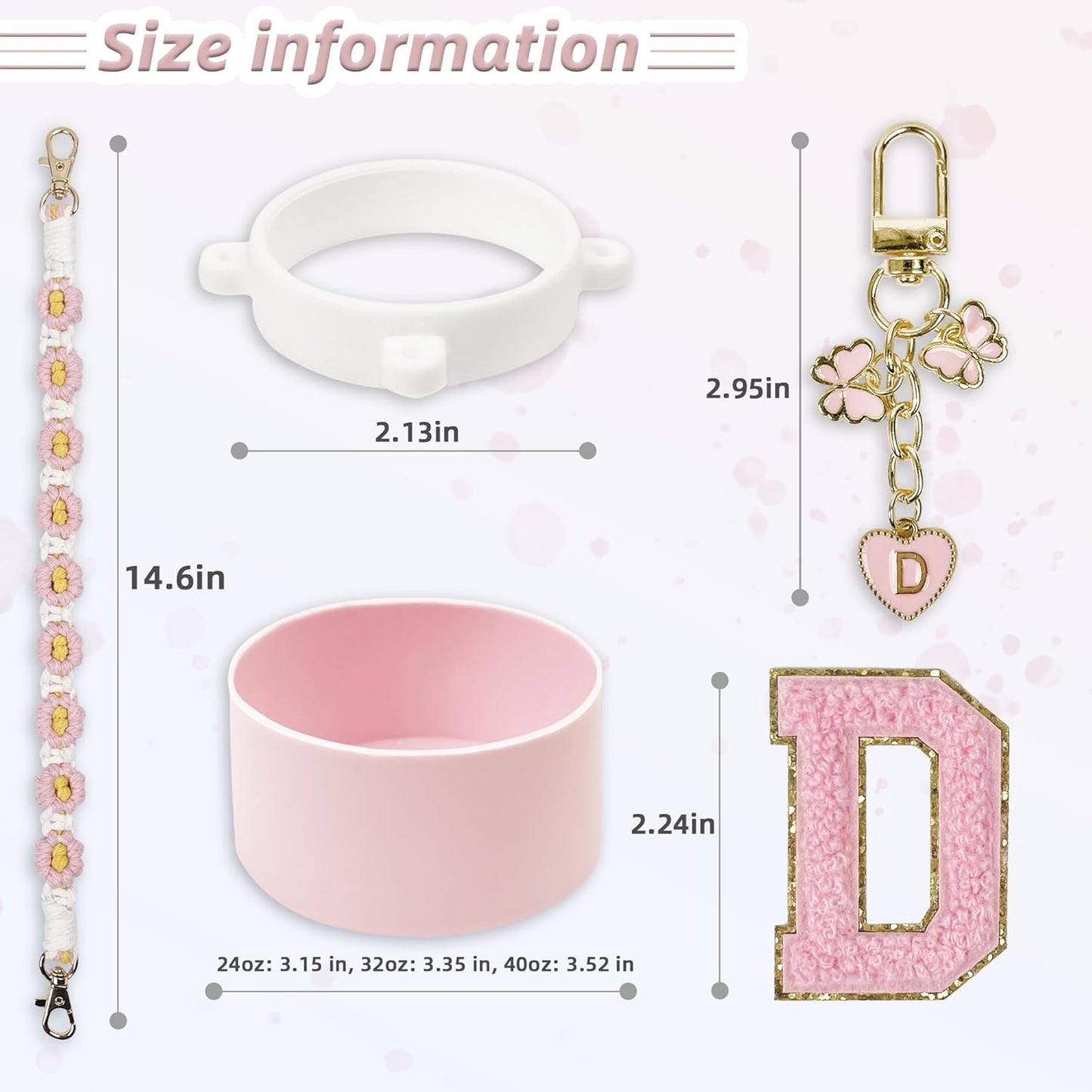 SITKOL Silicone Boot Cute Monogram Set Compatible with Owala Water Bottle 24 oz, 32 oz, 40 oz - Perfect Letter Owala Accessories for Owala Tumbler, Owala Free Sip, Pink Owala, Black Owala