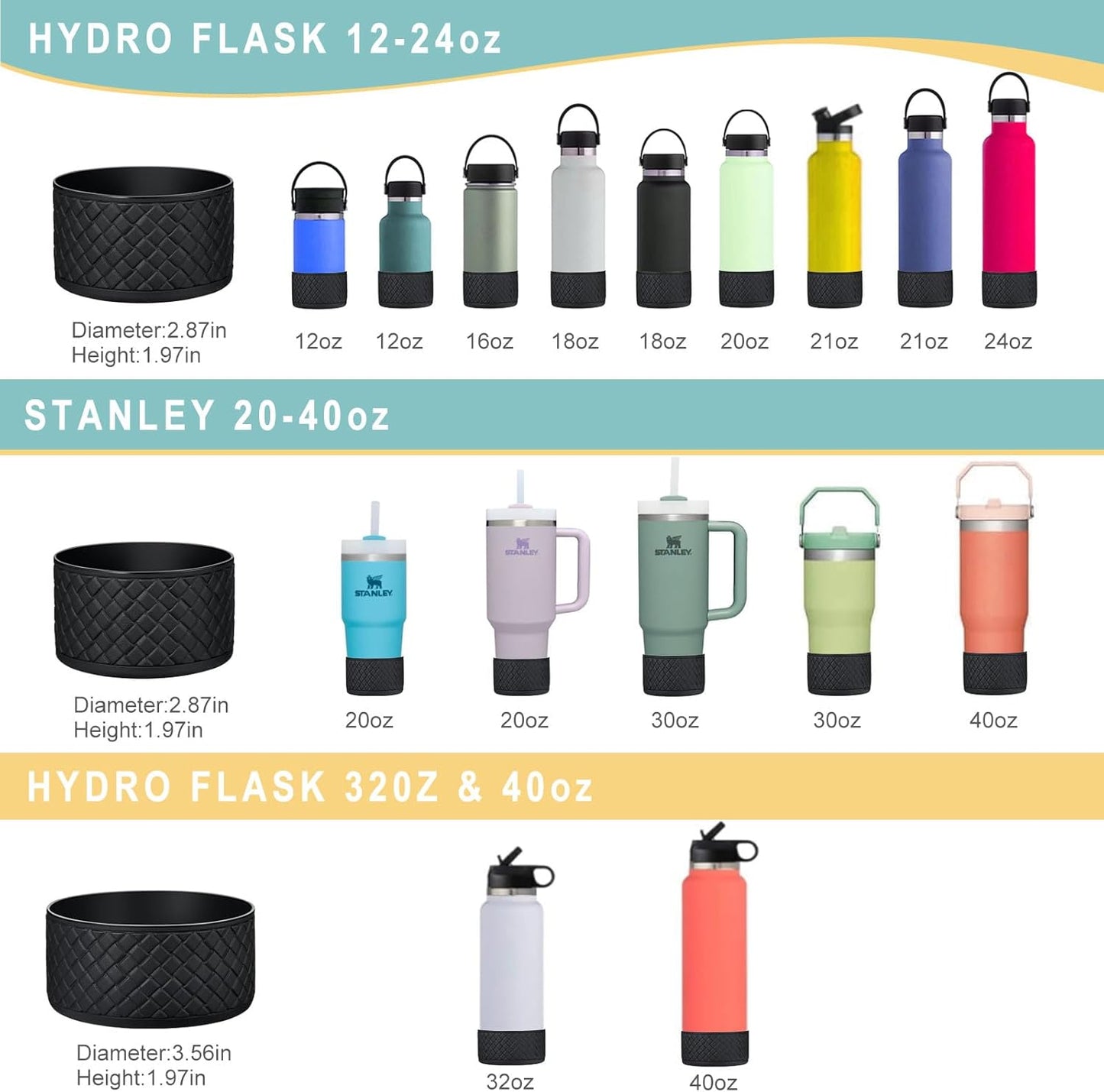 Silicone Boot for Hydro Flask 12-40 OZ Water Bottle, Boot for Stanley Cup 40 30 OZ, Bottom Boots for Hydroflask Sports Water Bottles, Silicone Bottom Cover Sleeve
