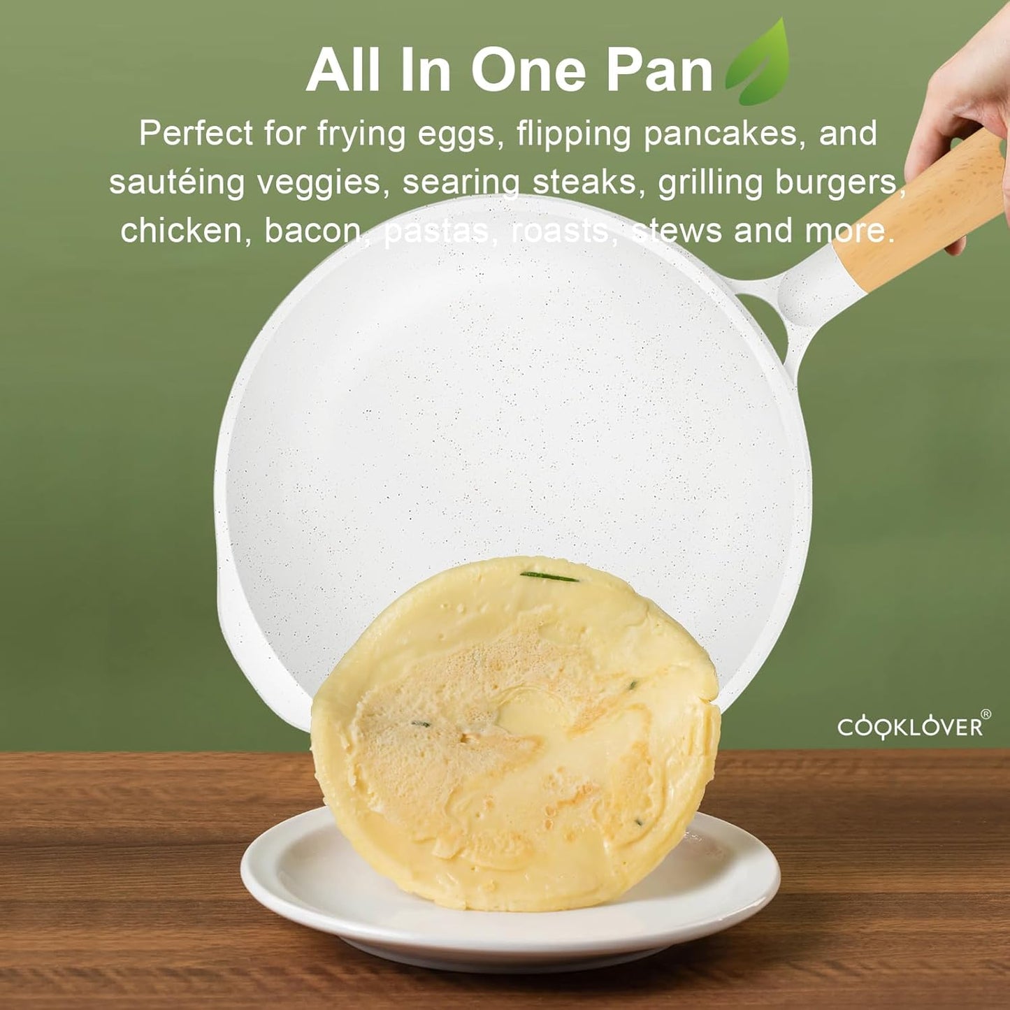 COOKLOVER Nonstick Frying Pan 100% PFOA Free Cookware Induction Skillet Stir Fry Pan (White, 7.9 inch)