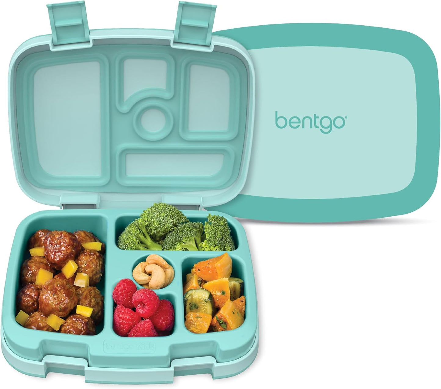 Bentgo Kids Bento-Style 5-Compartment Leak-Proof Lunch Box - Ideal Portion Sizes for Ages 3 to 7 - Durable, Drop-Proof, Dishwasher Safe, PFAS & BPA-Free & Made with Food-Safe Materials (Seafoam)