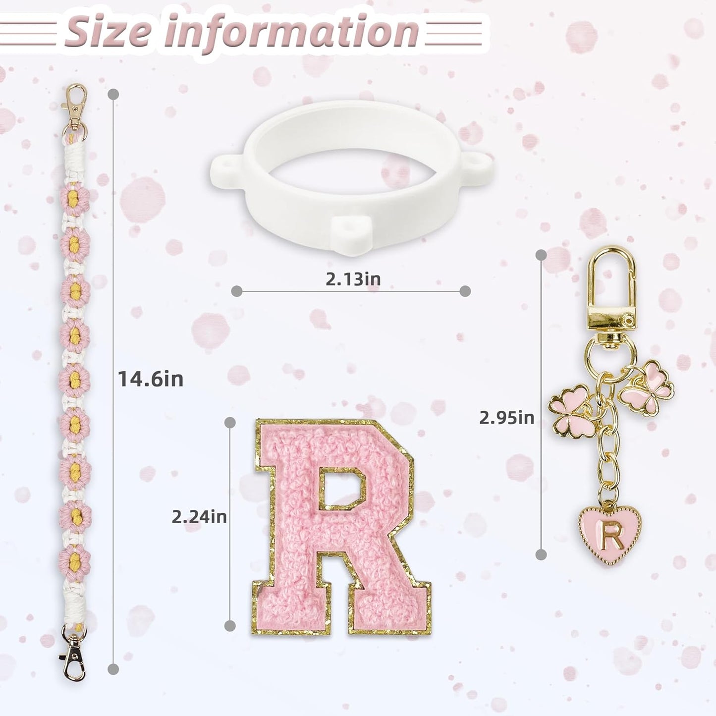 Cute Letter Charm Set Compatible with Owala Water Bottle 24 oz, 32 oz, 40 oz, Owala Kids, Owala Coffee Tumbler, Owala FreeSip – Includes Handle Strap, for Owala Accessories & Stanley Cup Accessories