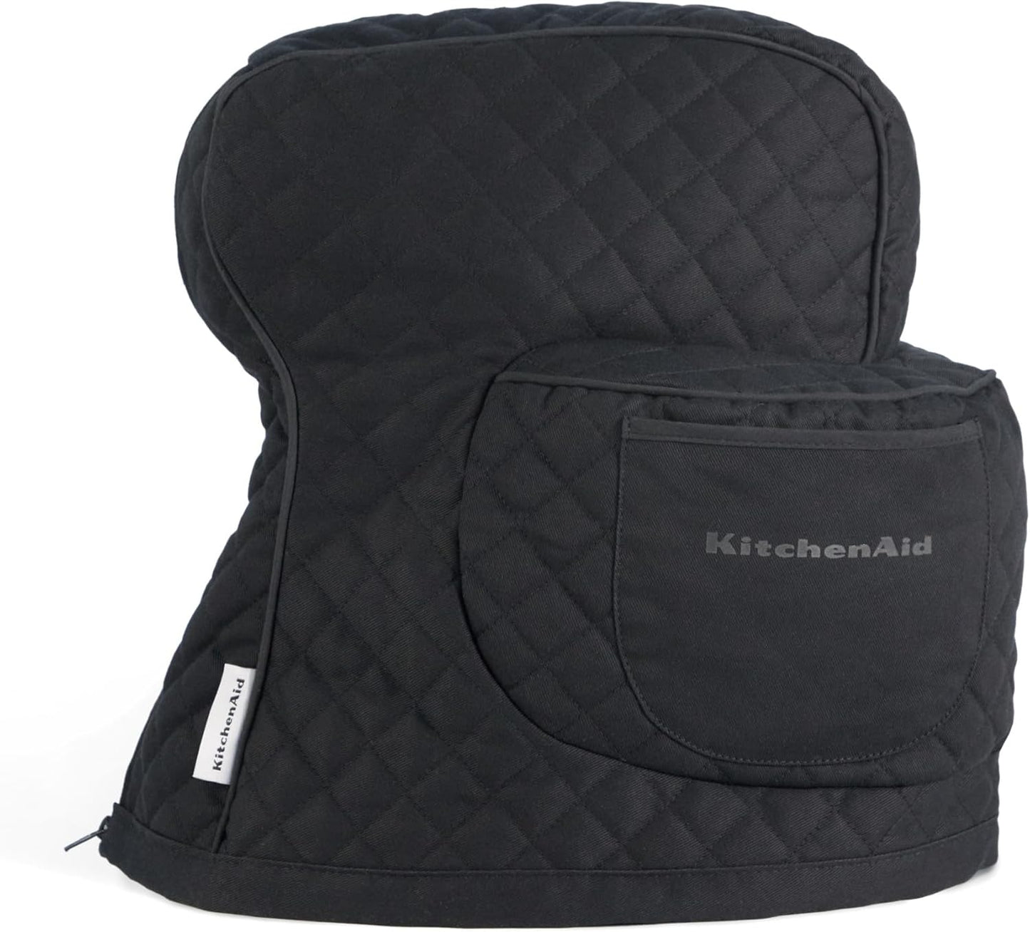 KITCHENAID Fitted Tilt-Head Solid Stand Mixer Cover with Storage Pocket, Quilted 100% Cotton, Matte Black, 14.4"x18"x10", NEW AND IMPROVED FIT