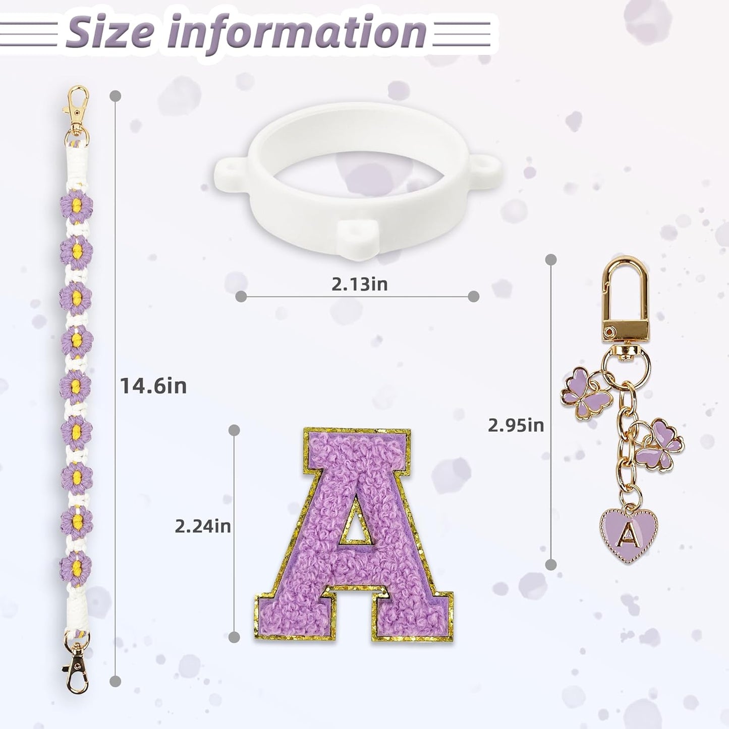 Cute Letter Charm Set Compatible with Owala Water Bottle 24 oz, 32 oz, 40 oz, Owala Kids, Owala Coffee Tumbler, Owala FreeSip – Includes Handle Strap, for Owala Accessories & Stanley Cup Accessories