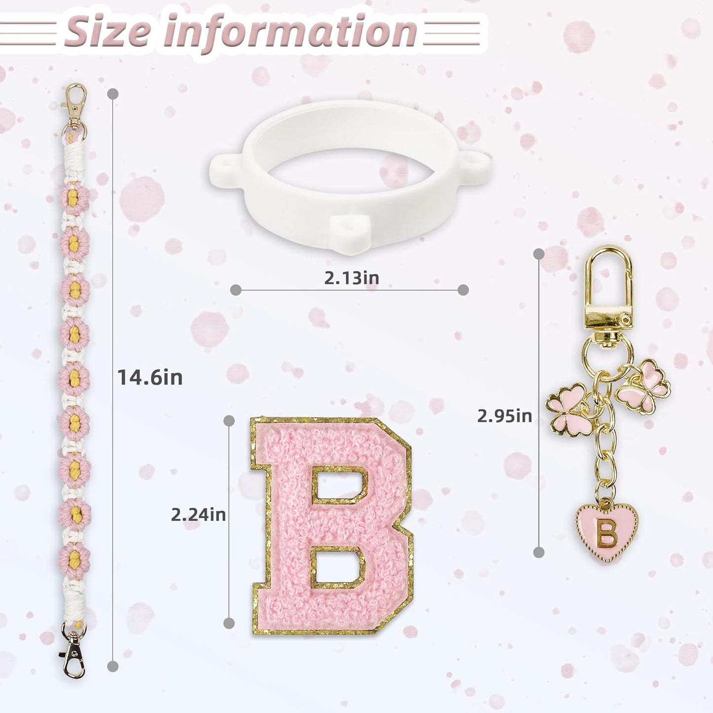 Cute Letter Charm Set Compatible with Owala Water Bottle 24 oz, 32 oz, 40 oz, Owala Kids, Owala Coffee Tumbler, Owala FreeSip – Includes Handle Strap, for Owala Accessories & Stanley Cup Accessories