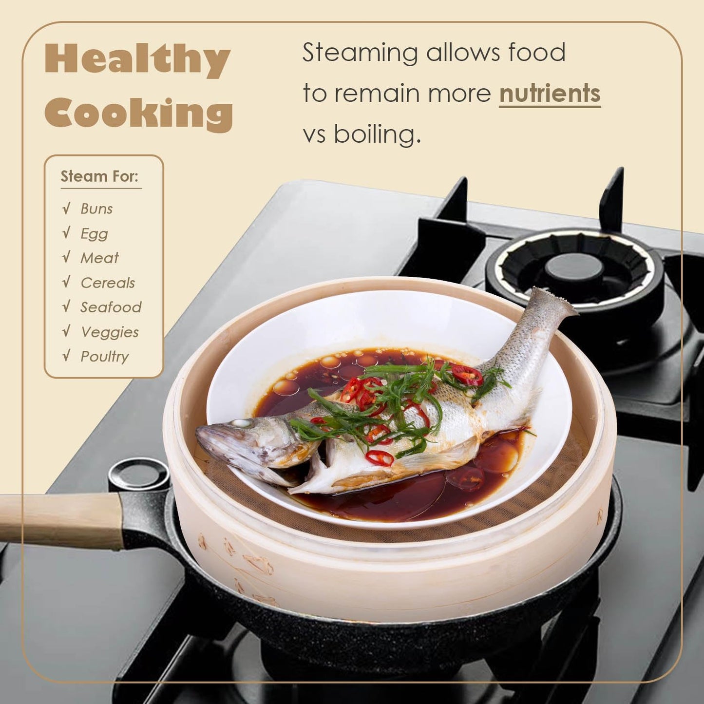 Bamboo Steamer Basket Set, 12-Inch 2-Tier Steamer for Cooking, Chopsticks Liners Sauce Dish Dumpling Making Tools, Steaming Asian Food, Bao Buns, Meat, Dim Sum, Rice, Vegetable Steam Pot