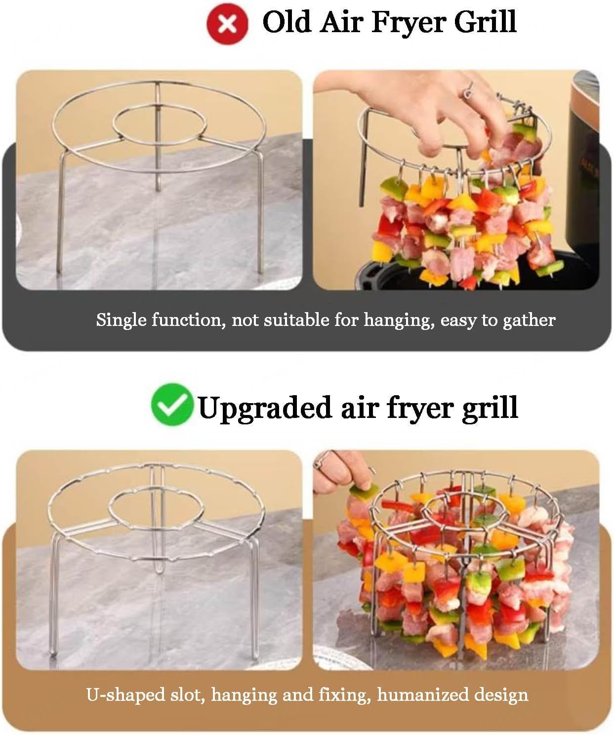 New Air Fryer Grill Eco-Friendly Non-Stick BBQ Rack ‌ 304 Stainless Steel Grill Rack, Air Fryer Skewer Rack, for Grilling Home Kitchen,48skewers