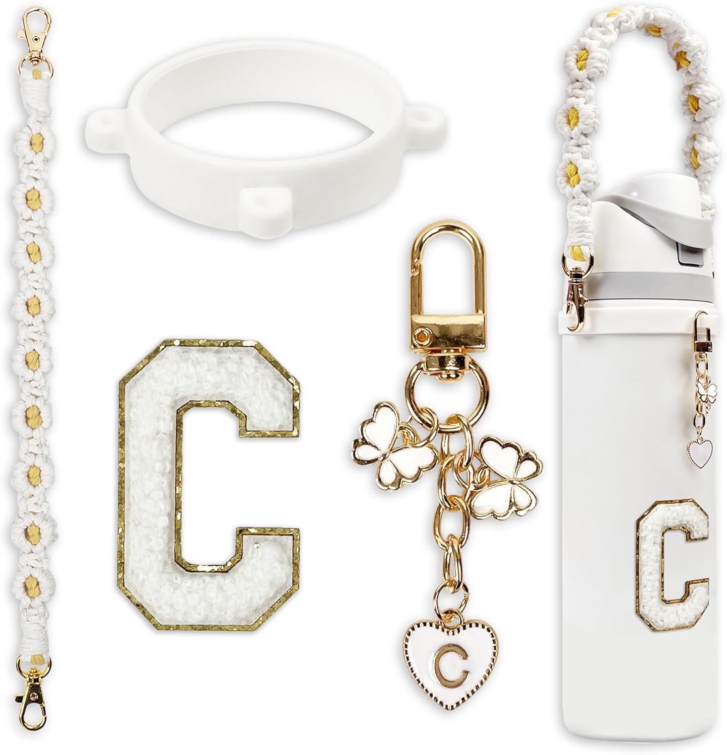 Cute Letter Charm Set Compatible with Owala Water Bottle 24 oz, 32 oz, 40 oz, Owala Kids, Owala Coffee Tumbler, Owala FreeSip – Includes Handle Strap, for Owala Accessories & Stanley Cup Accessories