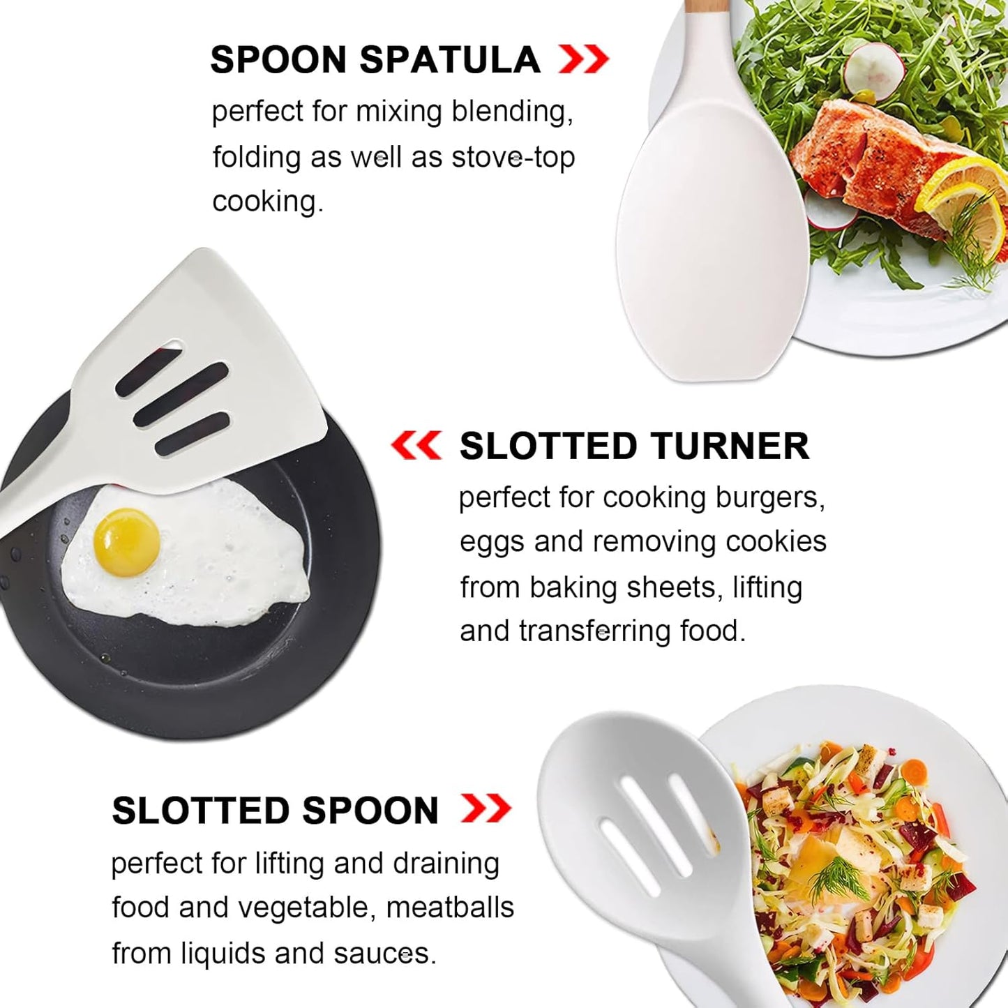 Kitchen Cooking Utensils Set 6Pcs Non-Stick Silicone Kitchen Utensils Spatula Spoon Turner Ladle Pasta Server, Heat Resistant Wooden Handle Silicone Cooking Gadgets Sets for Cookware & Baking