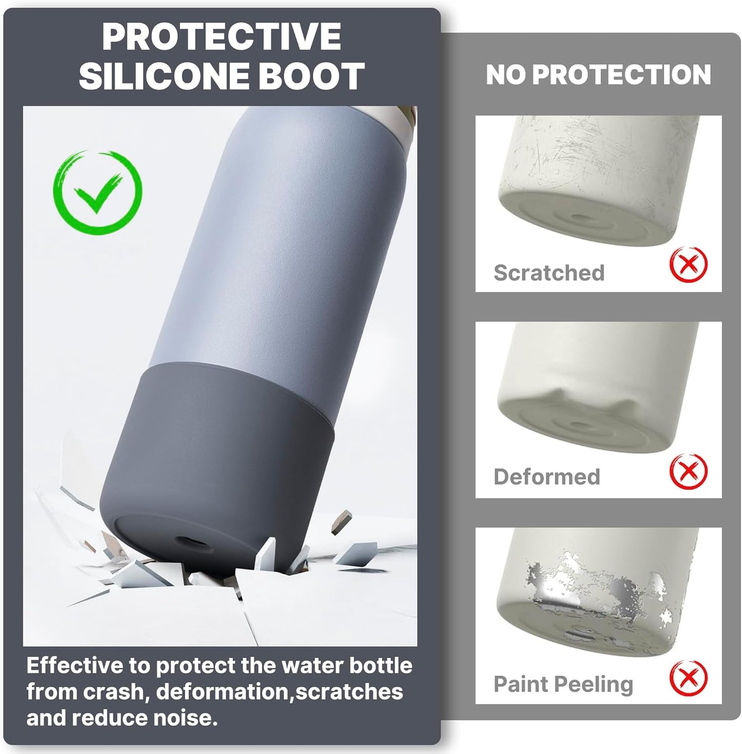 Silicone Boot for 32 oz Owala Water Bottles, Anti-Slip Protective Sleeve for Owala Twist & FreeSip & Flip Insulated Water Bottle, Boot Bottom Base for Owala (Grey)