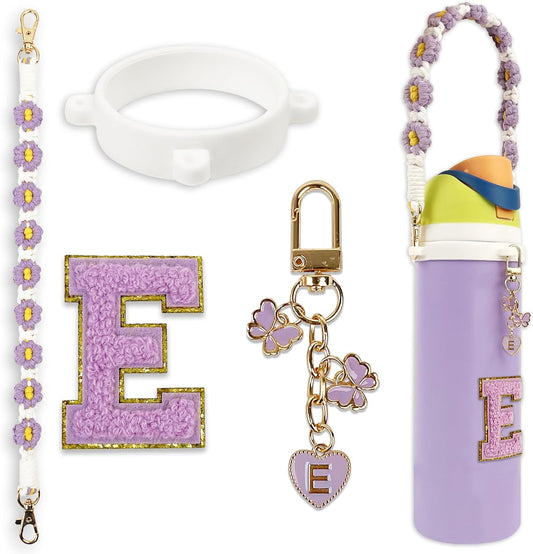Cute Letter Charm Set Compatible with Owala Water Bottle 24 oz, 32 oz, 40 oz, Owala Kids, Owala Coffee Tumbler, Owala FreeSip – Includes Handle Strap, for Owala Accessories & Stanley Cup Accessories