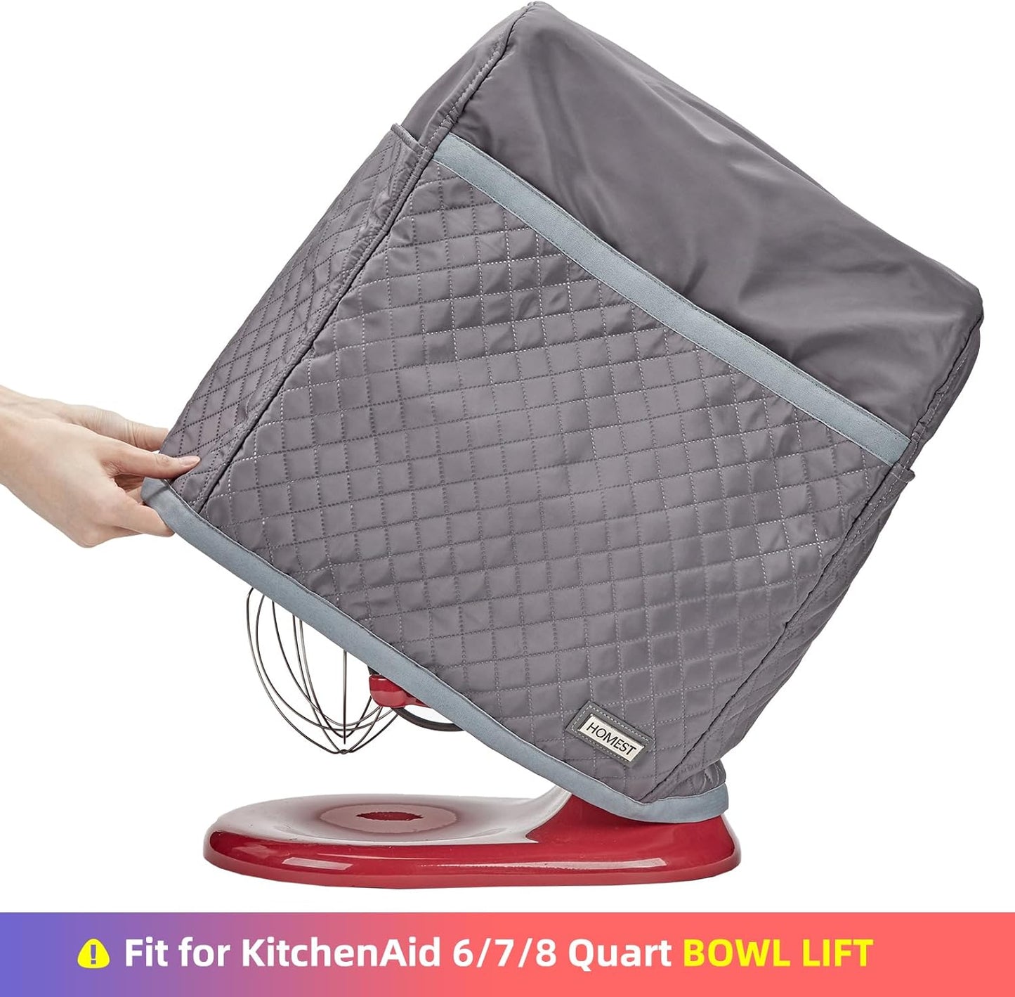 HOMEST Stand Mixer Quilted Dust Cover with Pockets Compatible with KitchenAid 6/7/8 Quart Bowl Lift, Grey (Patent Design)