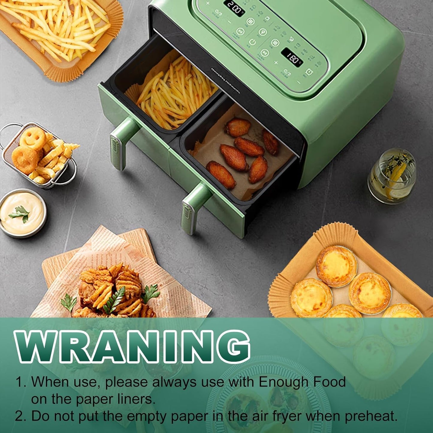 125Pcs Air Fryer Liners Disposable for Dual Basket, 8x5.5 Inch Rectangle Parchment Paper for Ninja DZ201 DZ401, Chefman/COSORI 2-Basket Air Fryer, Oil Proof Paper Liner by Vailnd