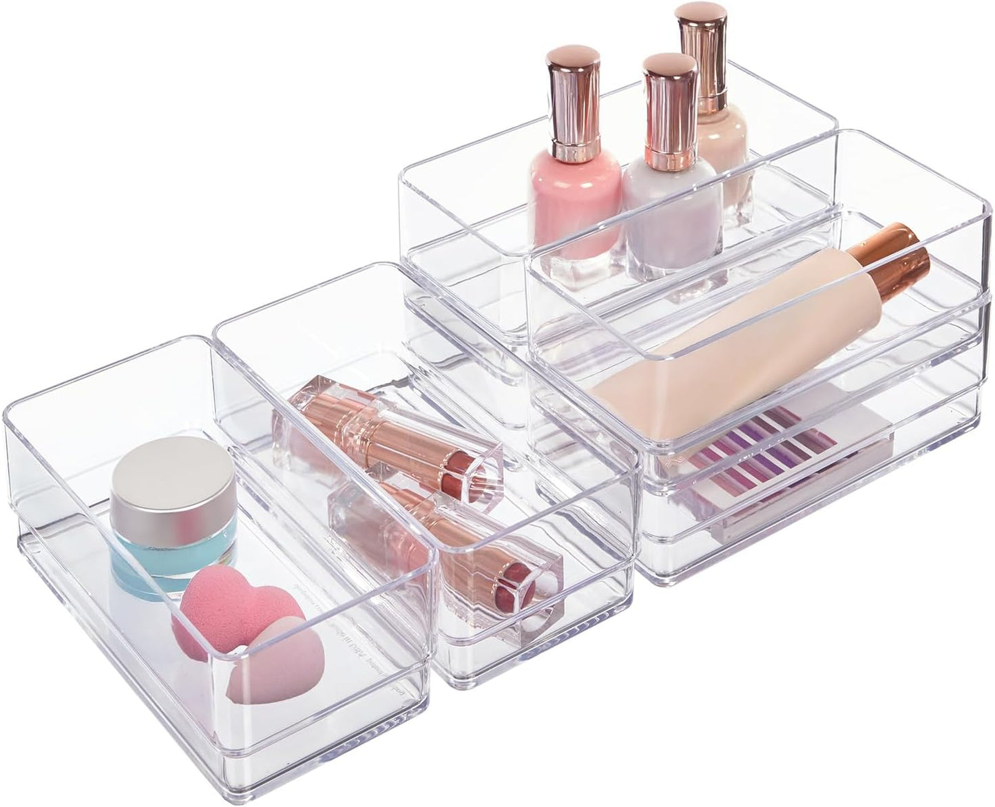 STORi SimpleSort 6-Piece Stackable Clear Drawer Organizer Set | 6" x 3" x 2" Rectangle Trays | Small Makeup Vanity Storage Bins and Office Desk Drawer Dividers | Made in USA