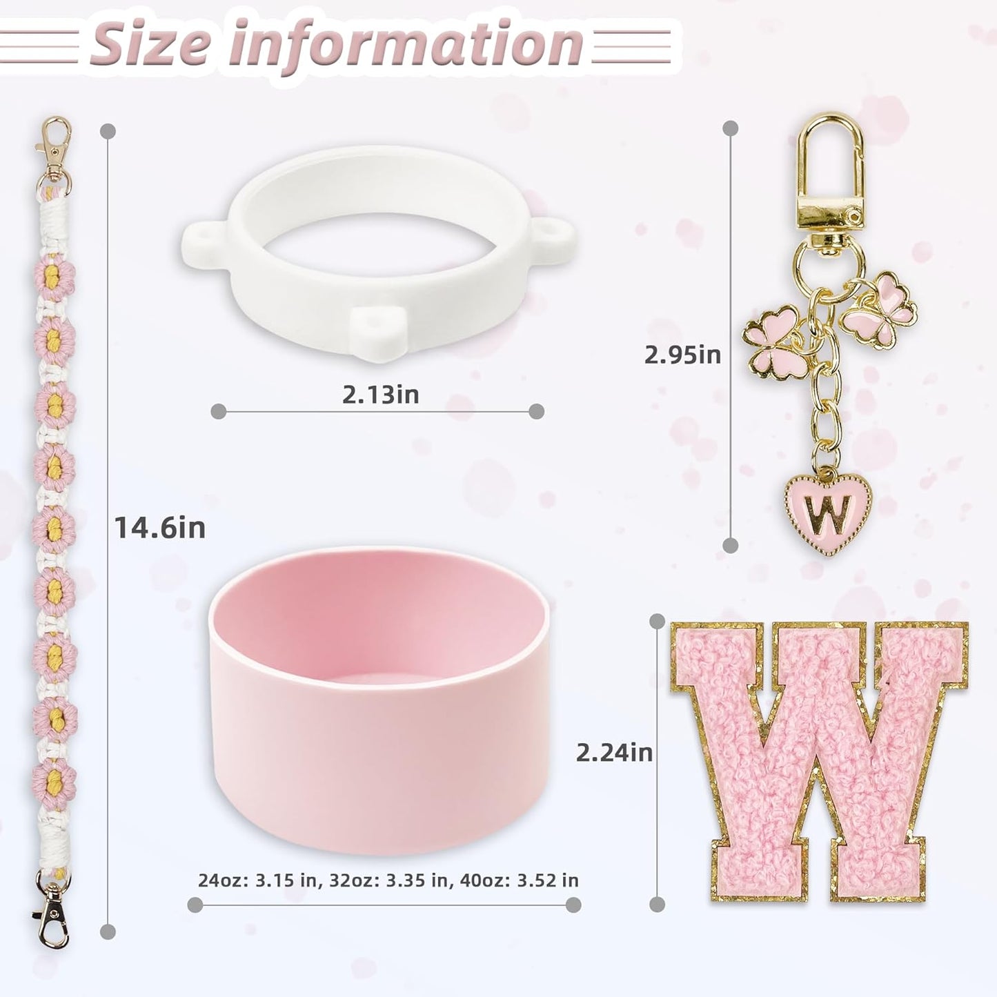 SITKOL Silicone Boot Cute Monogram Set Compatible with Owala Water Bottle 24 oz, 32 oz, 40 oz - Perfect Letter Owala Accessories for Owala Tumbler, Owala Free Sip, Pink Owala, Black Owala