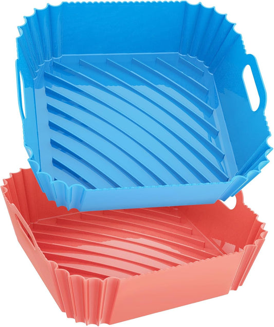 Large Silicone Air Fryer Liners Square 5-9 QT, 7.9 Inch Airfryer Liners Reusable Air Fryer Silicone Liners Pot Oven Liner Baking Tray, Air Fryer Basket Silicone Mat Bowl Air Fryer Accessories, 2 Pack
