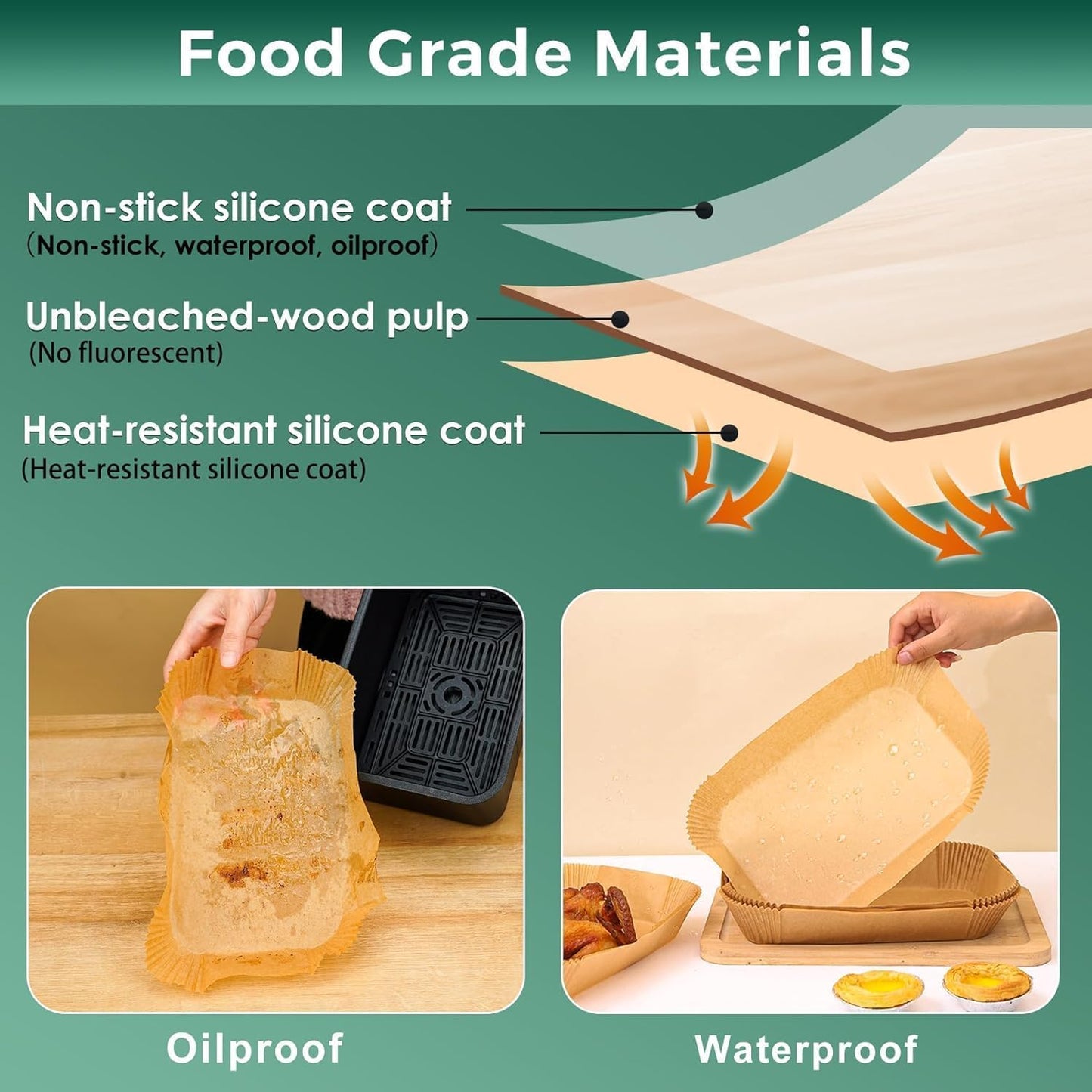 300PCS Air Fryer Liners Disposable for Ninja Dual Basket, Grease Proof Parchment Paper for Ninja DZ201 | DZ401 | Chefman | COSORI 2-Basket Air Fryer, Non-Stick AirFryer Liners by Vailnd