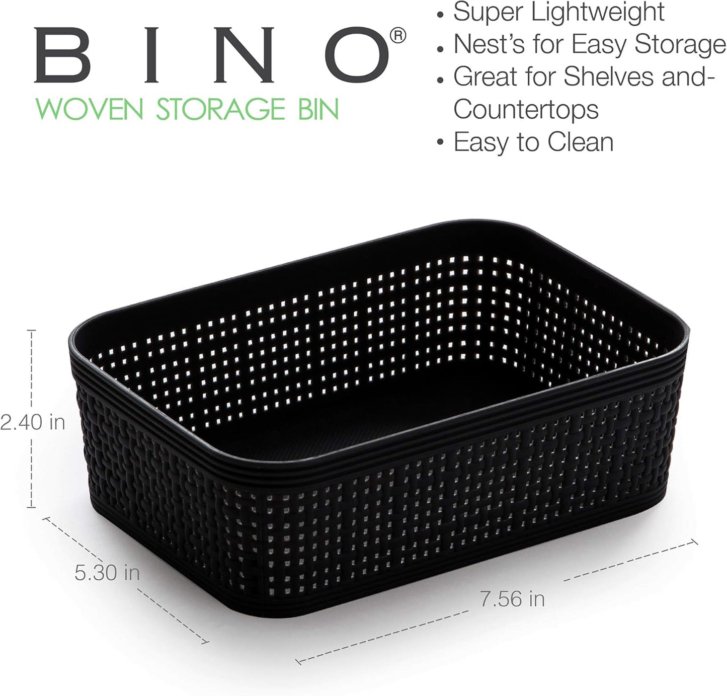 BINO | Woven Plastic Basket | XS (Black), 5-Pack | THE JUTE COLLECTION | Home Organization, Space - Saving Storage, Stylish Design | Jute Basket | Plastic Storage Basket