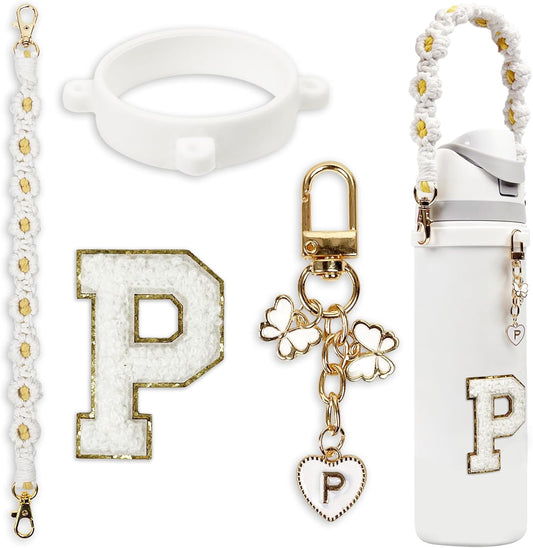 Cute Letter Charm Set Compatible with Owala Water Bottle 24 oz, 32 oz, 40 oz, Owala Kids, Owala Coffee Tumbler, Owala FreeSip – Includes Handle Strap, for Owala Accessories & Stanley Cup Accessories